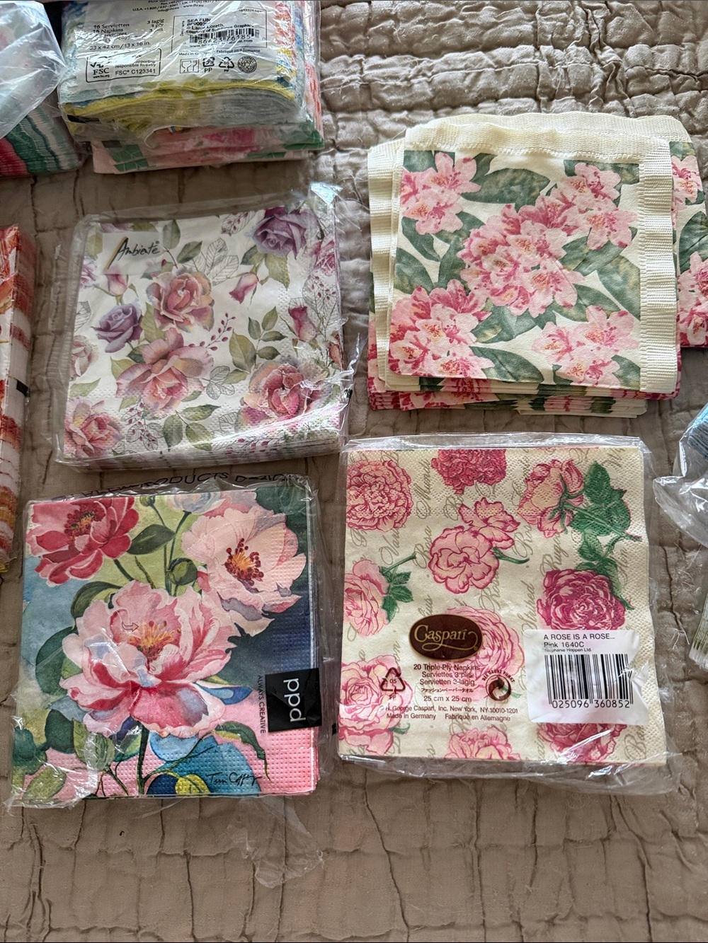 Pink Floral Rose Napkins Caspar 9 of them 14 pink flowers 20 purple rose 12 pink